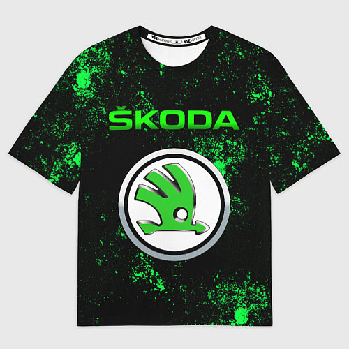Мужская футболка оверсайз SKODA - ЗЕЛЕНЫЕ БРЫЗГИ / 3D-принт – фото 1