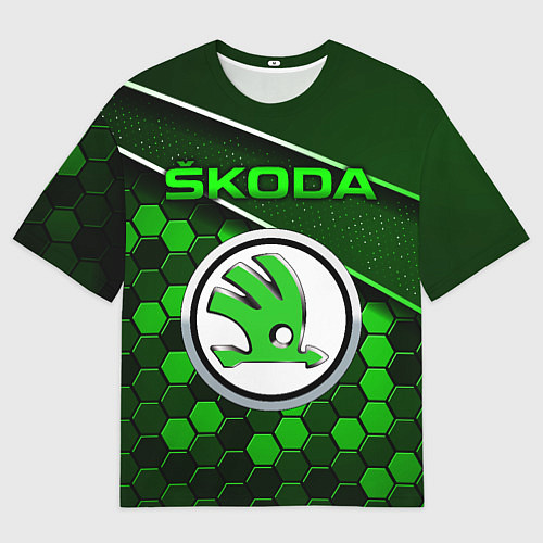 Мужская футболка оверсайз ШКОДА - Зеленая техно броня / 3D-принт – фото 1