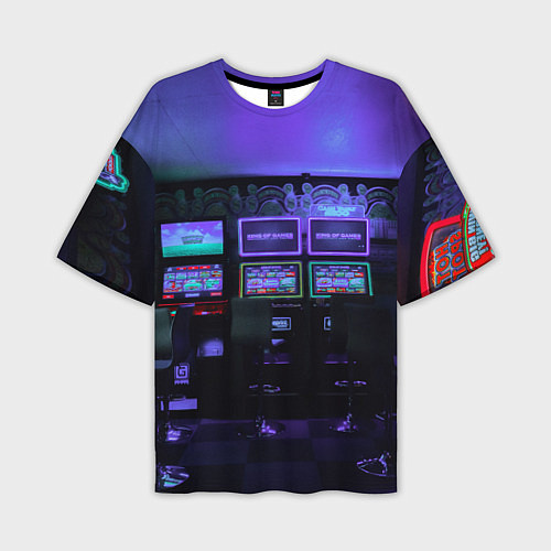 Мужская футболка оверсайз Неоновые игровые автоматы - Фиолетoвый / 3D-принт – фото 1