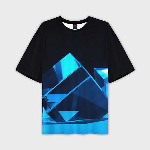 Мужская футболка оверсайз Неоновые объёмный куб - Синий / 3D-принт – фото 1