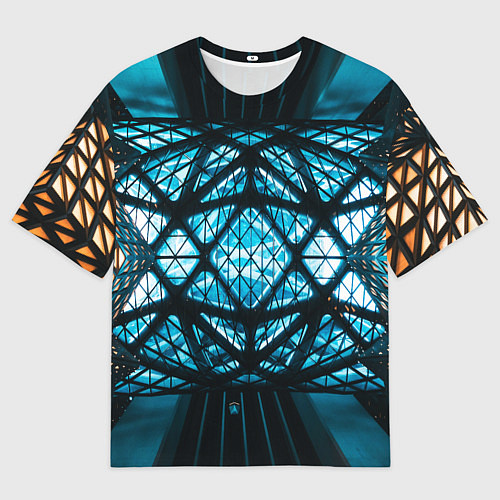 Мужская футболка оверсайз Неоновые абстрактные фигуры и фонари - Синий / 3D-принт – фото 1