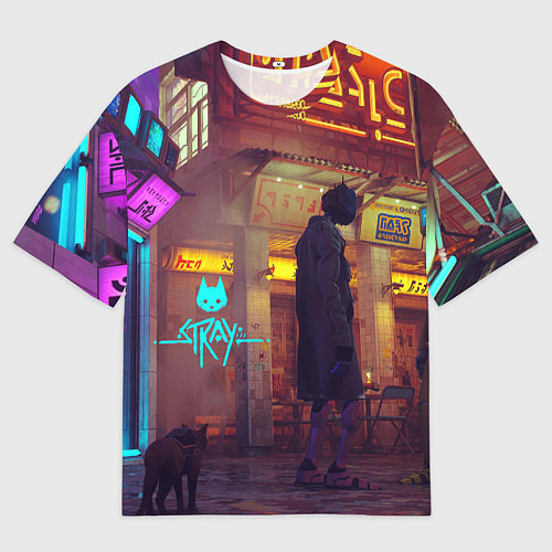 Мужская футболка оверсайз Stray Cat x Robots / 3D-принт – фото 1