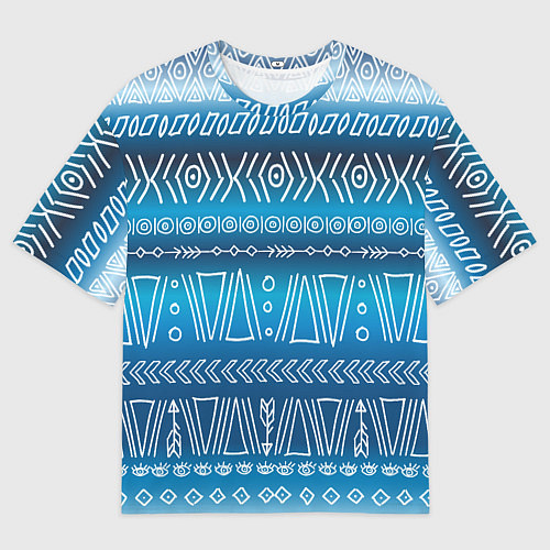 Мужская футболка оверсайз Узор в стиле бохо на синем фоне / 3D-принт – фото 1