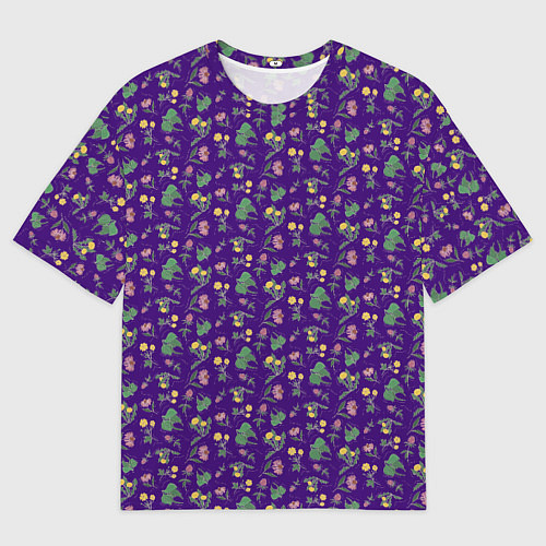 Мужская футболка оверсайз Цветы невероятной красоты на синем фоне / 3D-принт – фото 1