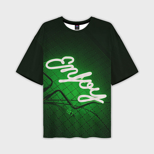Мужская футболка оверсайз Неоновая надпись во тьме: Наслаждайся - Зелёный / 3D-принт – фото 1