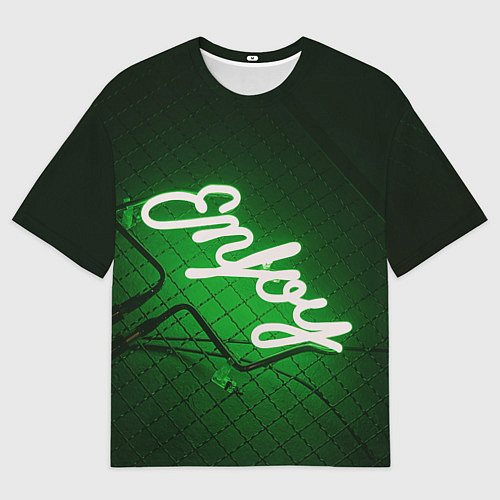 Мужская футболка оверсайз Неоновая надпись во тьме: Наслаждайся - Зелёный / 3D-принт – фото 1