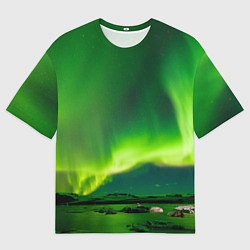 Мужская футболка оверсайз Абстрактное полярное сияние - Зелёный