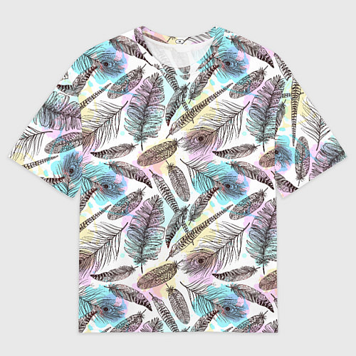 Мужская футболка оверсайз Текстура перьев / 3D-принт – фото 1