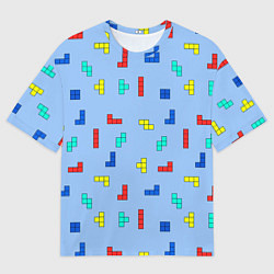 Мужская футболка оверсайз Тетрис на голубом фоне