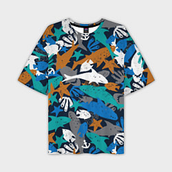 Мужская футболка оверсайз Акула и другие обитатели океана