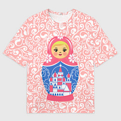 Мужская футболка оверсайз Матрешка в узорах