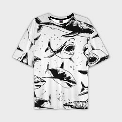 Мужская футболка оверсайз Кровожадные акулы - стая