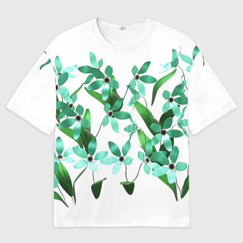 Мужская футболка оверсайз Flowers green light / 3D-принт – фото 1