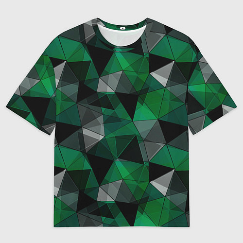 Мужская футболка оверсайз Зеленый, серый и черный геометрический / 3D-принт – фото 1