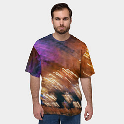 Футболка оверсайз мужская Неоновые огни и краска во тьме - Оранжевый, цвет: 3D-принт — фото 2