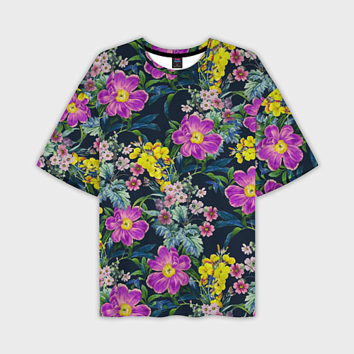 Мужская футболка оверсайз Цветы Фиолетовые Пионы / 3D-принт – фото 1