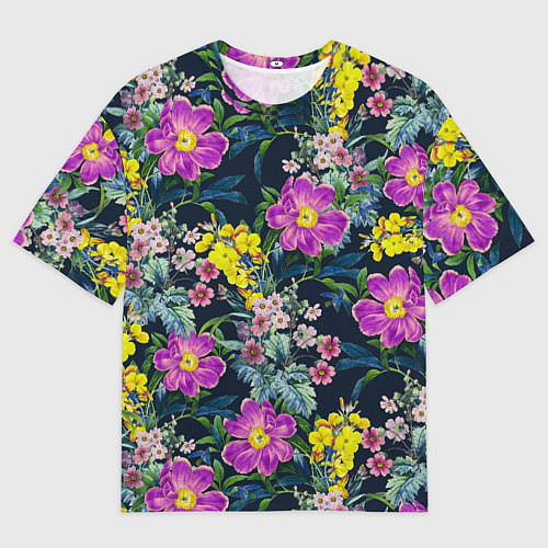 Мужская футболка оверсайз Цветы Фиолетовые Пионы / 3D-принт – фото 1