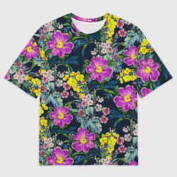 Футболка оверсайз мужская Цветы Фиолетовые Пионы, цвет: 3D-принт