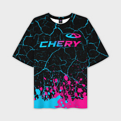 Мужская футболка оверсайз Chery - neon gradient: символ сверху