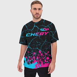 Футболка оверсайз мужская Chery - neon gradient: символ сверху, цвет: 3D-принт — фото 2