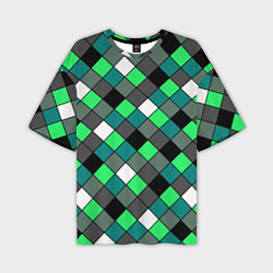 Мужская футболка оверсайз Геометрический узор в зеленых и черный тонах