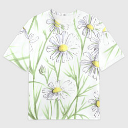 Мужская футболка оверсайз Скетч Ромашки