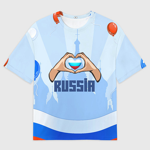 Мужская футболка оверсайз Люблю Россию - сердечко руками / 3D-принт – фото 1