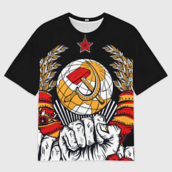 Футболка оверсайз мужская Герб СССР на черном фоне, цвет: 3D-принт