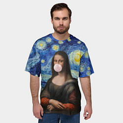 Футболка оверсайз мужская Мона Лиза Приколы - Звездная ночь, цвет: 3D-принт — фото 2