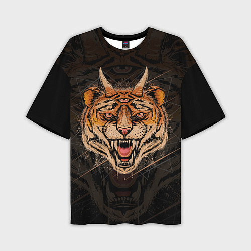 Мужская футболка оверсайз Трёхглазый тигр / 3D-принт – фото 1