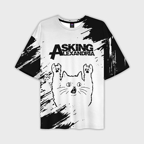 Мужская футболка оверсайз Asking Alexandria рок кот на светлом фоне / 3D-принт – фото 1