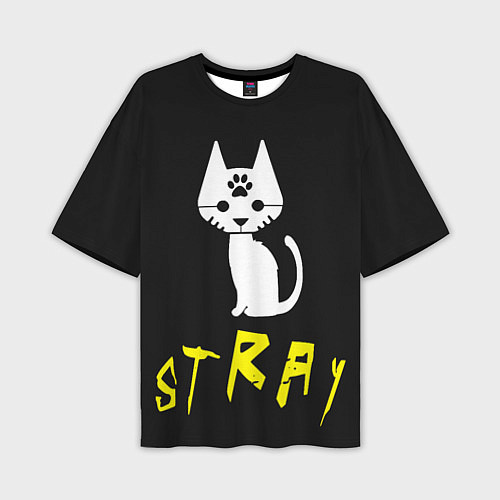 Мужская футболка оверсайз Stray - киберпанк кот в минимализме / 3D-принт – фото 1