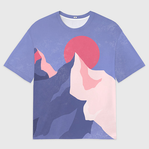 Мужская футболка оверсайз Пейзаж гор и леса в стиле ретро / 3D-принт – фото 1