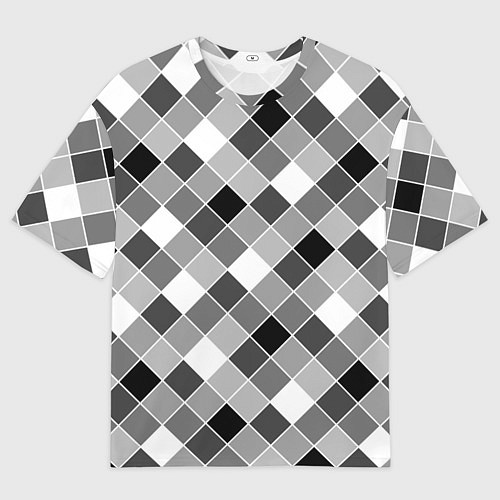 Мужская футболка оверсайз Черно-белый клетчатый узор / 3D-принт – фото 1
