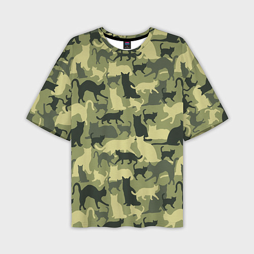 Мужская футболка оверсайз Кошачий камуфляж в зеленой гамме / 3D-принт – фото 1
