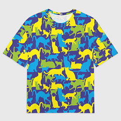 Мужская футболка оверсайз Синий кошачий камуфляж