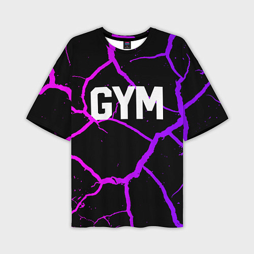 Мужская футболка оверсайз Gym - Трещины неоновые / 3D-принт – фото 1