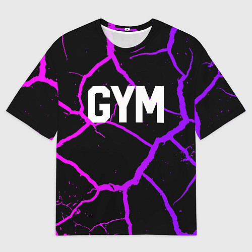 Мужская футболка оверсайз Gym - Трещины неоновые / 3D-принт – фото 1