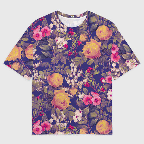 Мужская футболка оверсайз Летний Букет Цветов На Синем Фоне / 3D-принт – фото 1