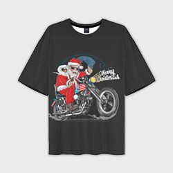 Мужская футболка оверсайз Santa on a bike