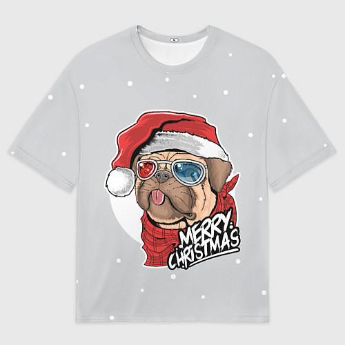 Мужская футболка оверсайз Новогодний Мопс в очках / 3D-принт – фото 1