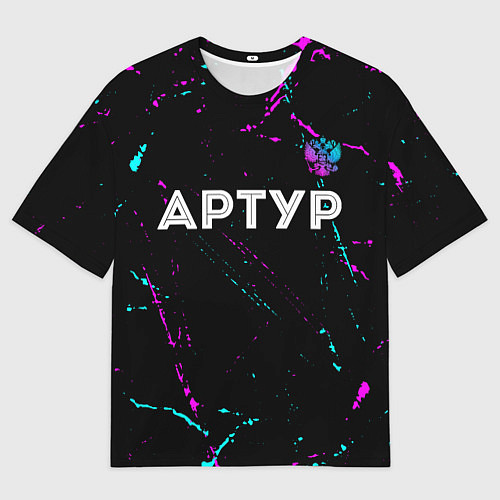 Мужская футболка оверсайз Артур и неоновый герб России: символ сверху / 3D-принт – фото 1