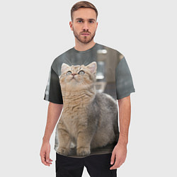 Футболка оверсайз мужская Британская короткошёрстная кошка смотрит вверх, цвет: 3D-принт — фото 2