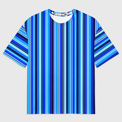 Футболка оверсайз мужская Сине голубые полосы, цвет: 3D-принт