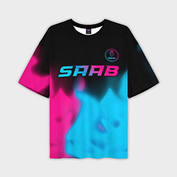 Мужская футболка оверсайз Saab - neon gradient: символ сверху