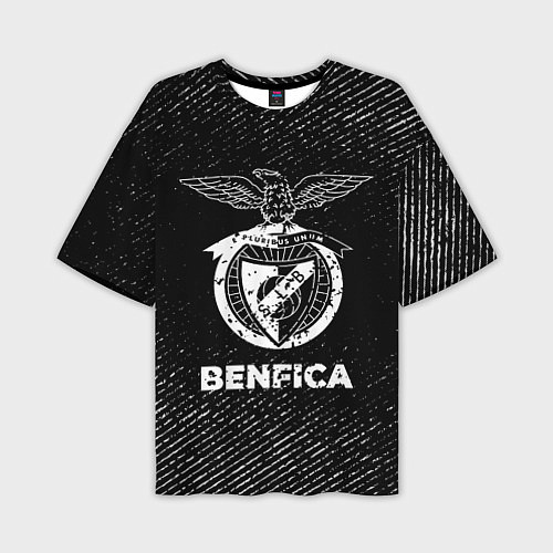 Мужская футболка оверсайз Benfica с потертостями на темном фоне / 3D-принт – фото 1