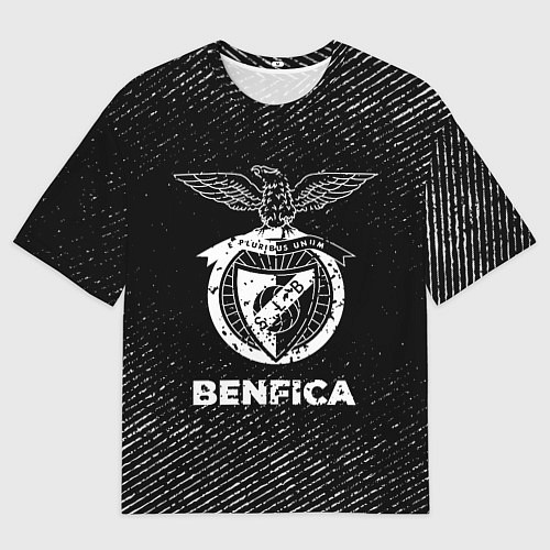 Мужская футболка оверсайз Benfica с потертостями на темном фоне / 3D-принт – фото 1