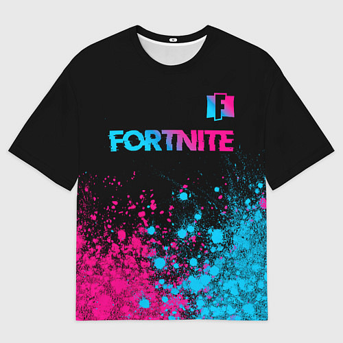 Мужская футболка оверсайз Fortnite - neon gradient: символ сверху / 3D-принт – фото 1