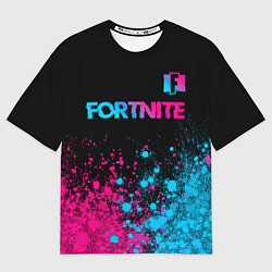 Футболка оверсайз мужская Fortnite - neon gradient: символ сверху, цвет: 3D-принт