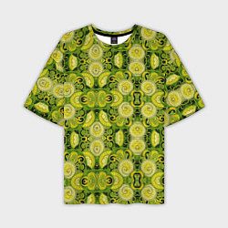 Мужская футболка оверсайз Зеленые узоры: волны абстракции